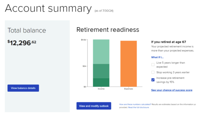 Image of account summary screen including the two-bar chart